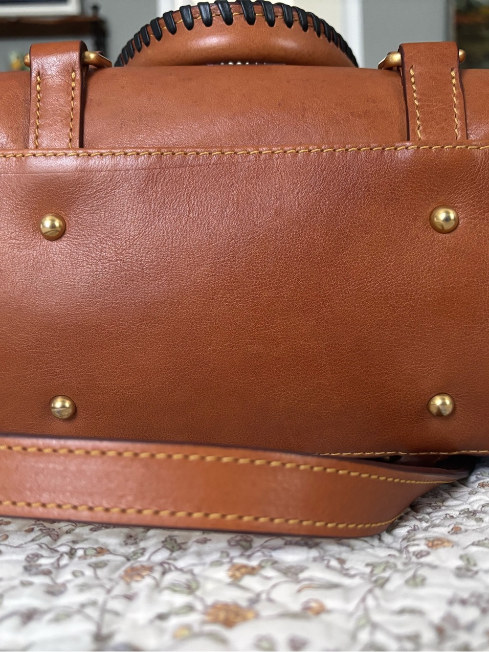 Dooney & Bourke Natural Color Vachetta Leather Satchel with Gold Hardware - Picture 6 of 16